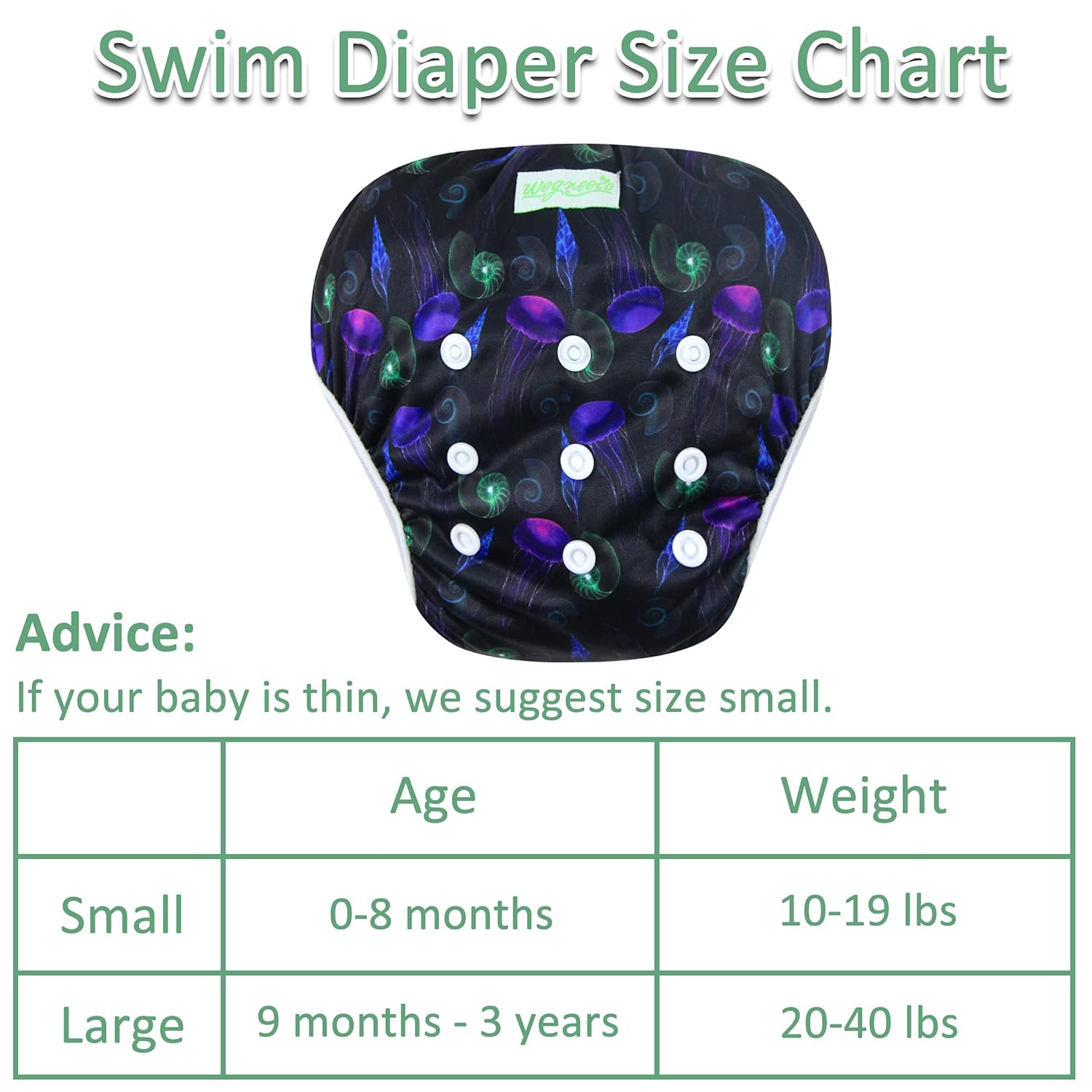 wegreeco Baby & Toddler Snap One Size Adjustable Reusable Baby Swim Diaper (Diving, Ocean, Turtle, Large, 3 Pack) - Image 3